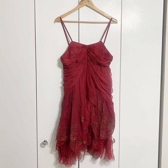 Free People x Brenda Knight Chiffon Mini Dress Size M - Picture 1 of 7